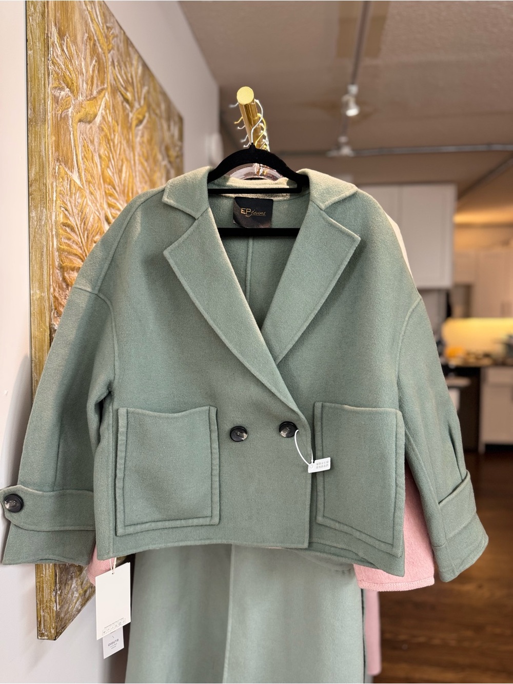 Sage Green Cropped Wool Blend Peacoat